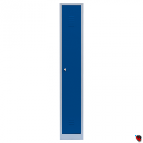 Stahl-Kleiderspind - lichtgrau mit blauen Türen - 30 cm breit - 1 Abteil  -  1 Drehriegel - sofort lieferbar !
