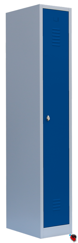 Stahl-Kleiderspind - lichtgrau mit blauen Türen - 30 cm breit - 1 Abteil  -  1 Drehriegel - sofort lieferbar !
