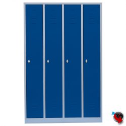 Artikel Nr. 510141 - Stahl-Kleiderspind - Abteilbreite 30 cm - Gesamtbreite 120 cm- 4 Drehriegel für 4 Personen - blaue Türen  - sofort lieferbar - Preishit !