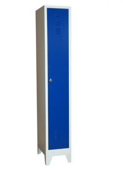Stahl-Kleiderspind - lichtgrau mit blauen Türen - 30 cm breit - 1 Abteil  - mit Füssen - 1 Drehriegel- Lieferzeit ca. 2-3 Wochen !