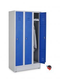 Stahl-Kleiderspind - Abteilbreite 30 cm - Gesamtbreite 90 cm- 3 Drehriegel für 3 Personen - blaue Türen  - sofort lieferbar - Preishit !