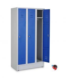 Stahl-Kleiderspind - Abteilbreite 30 cm - Gesamtbreite 90 cm- 3 Drehriegel für 3 Personen - blaue Türen  - sofort lieferbar - Preishit !