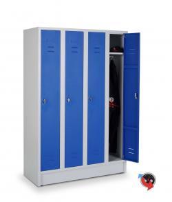 Stahl-Kleiderspind - Abteilbreite 30 cm - Gesamtbreite 120 cm- 4 Drehriegel für 4 Personen - blaue Türen  - sofort lieferbar - Preishit !
