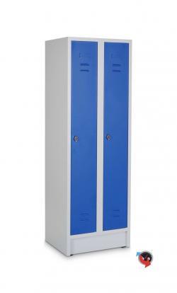 Artikel Nr. 510121 - Stahl-Kleiderspind - Abteilbreite 30 cm - Gesamtbreite 60 cm - 2 Drehriegel - 2 Personen - blaue Türen  - der Klassiker - sofort lieferbar - verschweisst- der Schöne -Preisschlager !